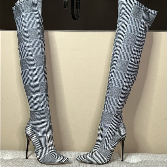 Beth Multi Plaid Pull on Stretch Tall Boots - Picture 7 of 13